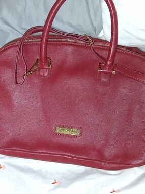 Joy & Iman Deep Red Leather Dome Satchel with Gold Hardware Like New